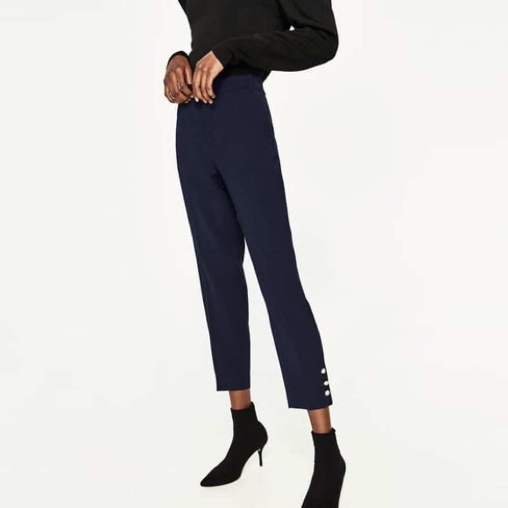 Zara Navy Trousers with Pearl Detail